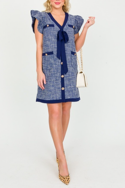 Tweed Bow Button Dress