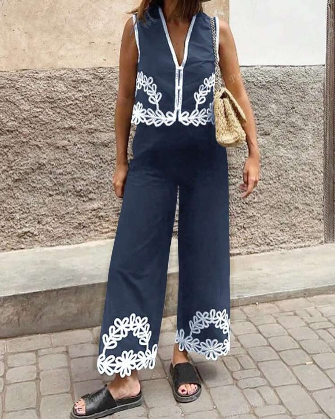 Leisure Vacation Style Geometric Contrast Suit