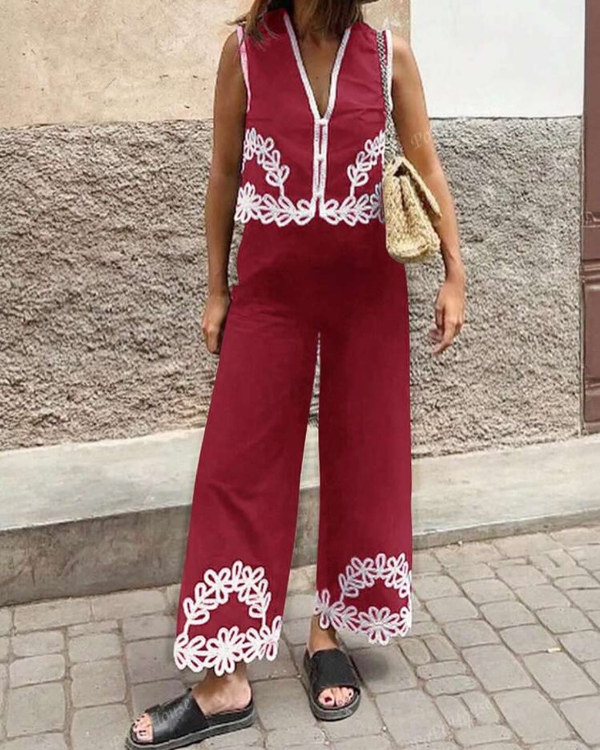 Leisure Vacation Style Geometric Contrast Suit