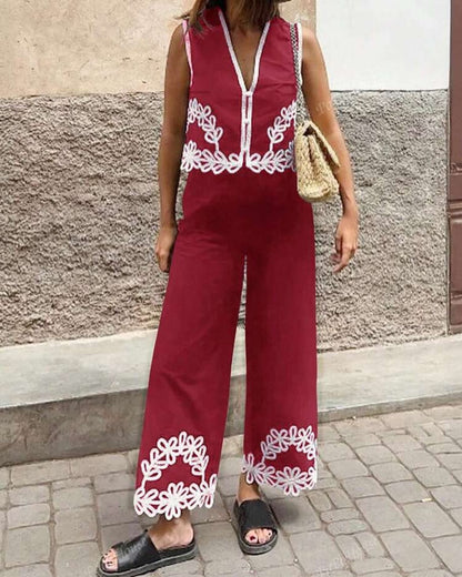 Leisure Vacation Style Geometric Contrast Suit