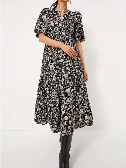 Floral Puff Sleeve Maxi Dress