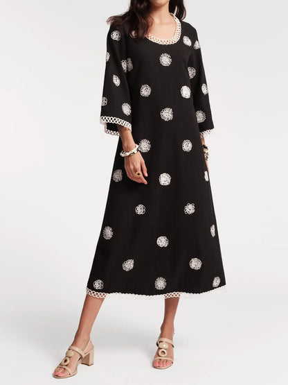 Scoop Neck Bell Sleeve Embroidered Dress