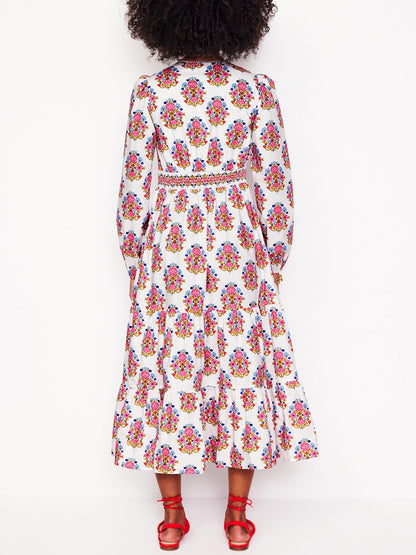 Printed V Neck Side Pockets Dress