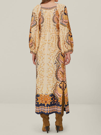 Printed Silt Hem Boho Maxi Dress