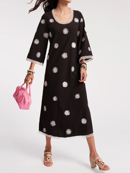 Scoop Neck Bell Sleeve Embroidered Dress