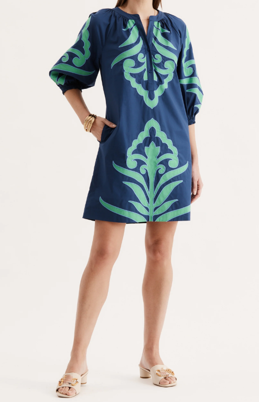 Chic Navy Pattern Casual Dress