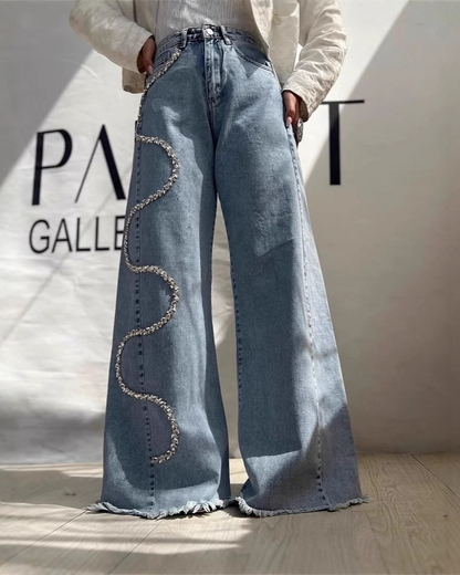 Trendy Rhinestone Straight Jeans