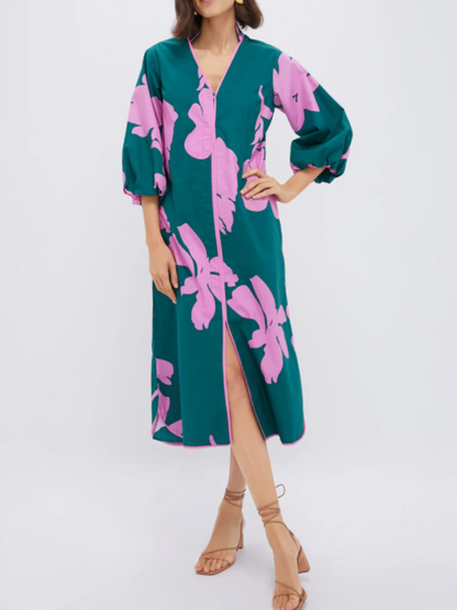 V-neck Embroidery Casual Dress