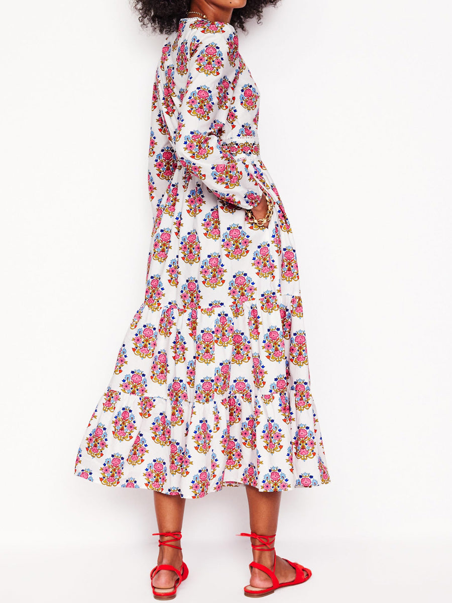 Printed V Neck Side Pockets Dress