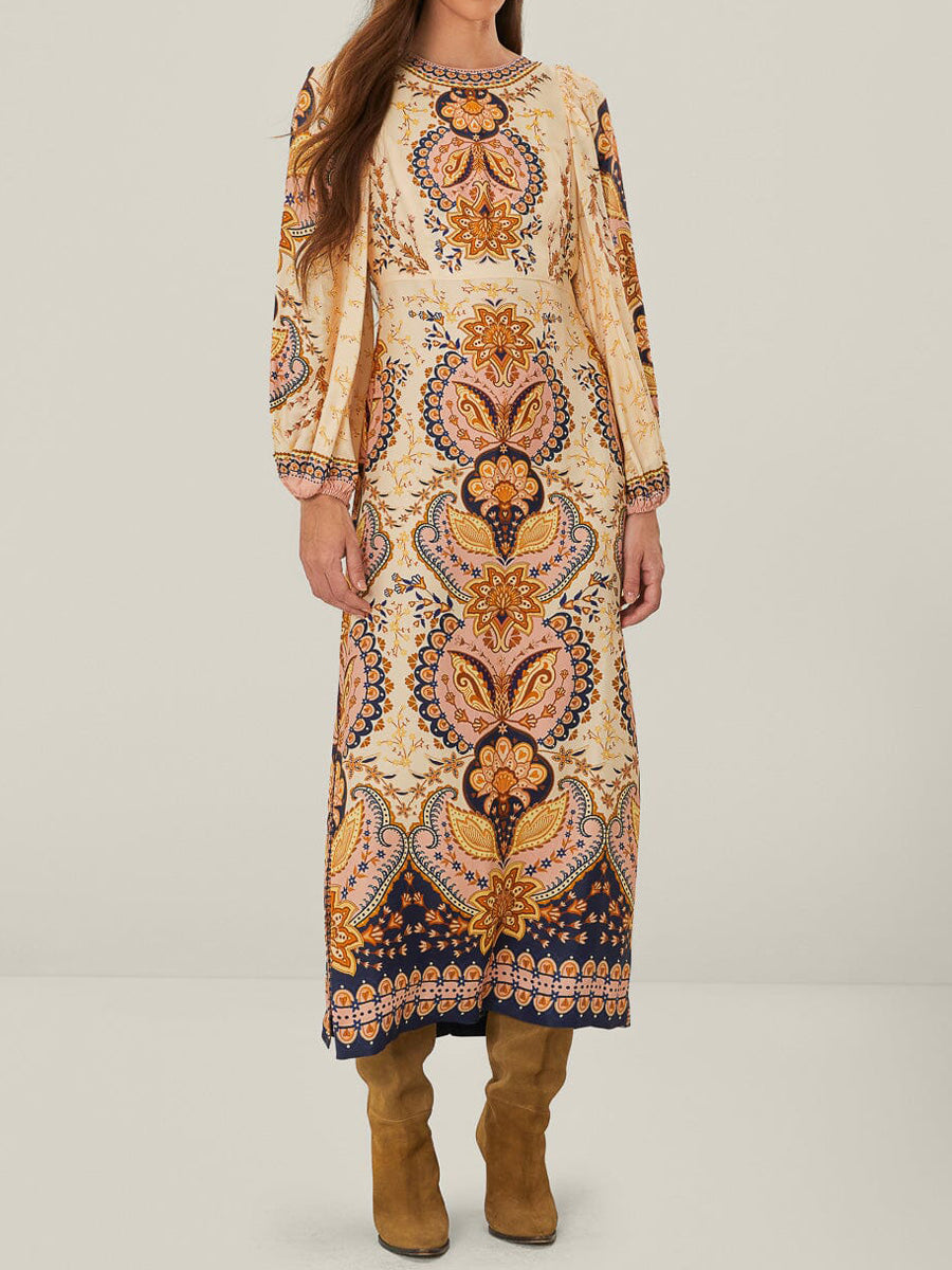 Printed Silt Hem Boho Maxi Dress