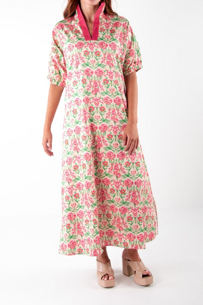 Classic Stand Collar Floral Print Maxi Dress