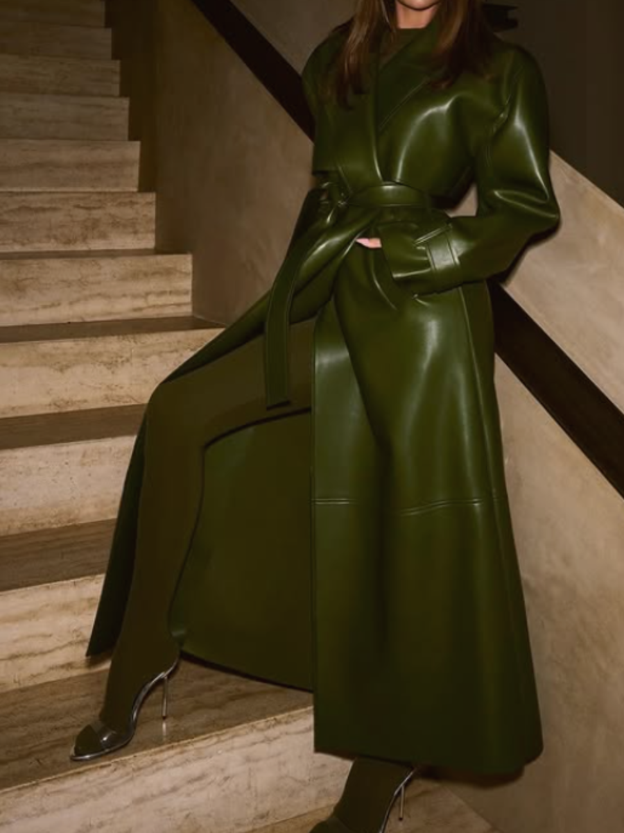 Lapel Long Leather