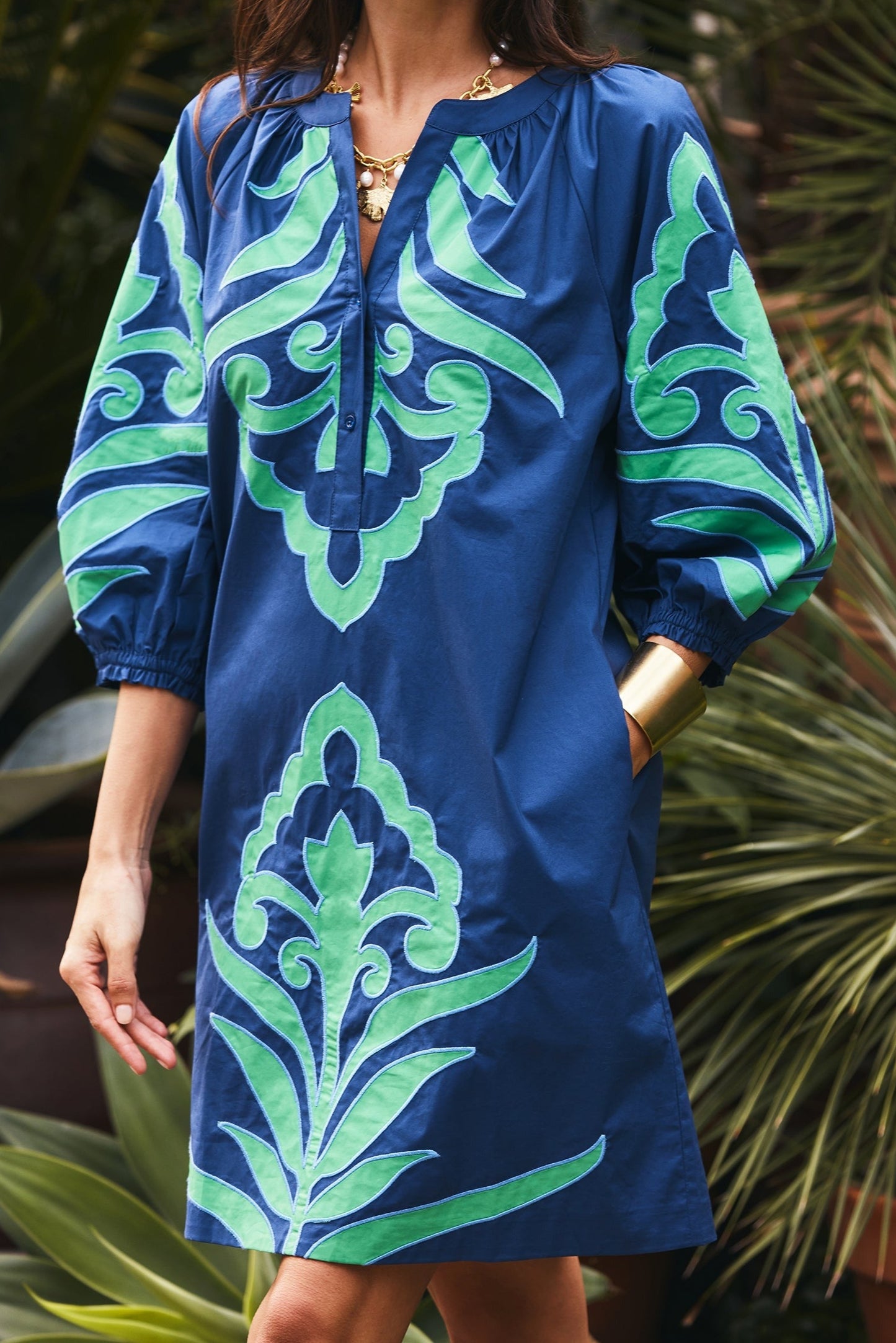 Chic Navy Pattern Casual Dress