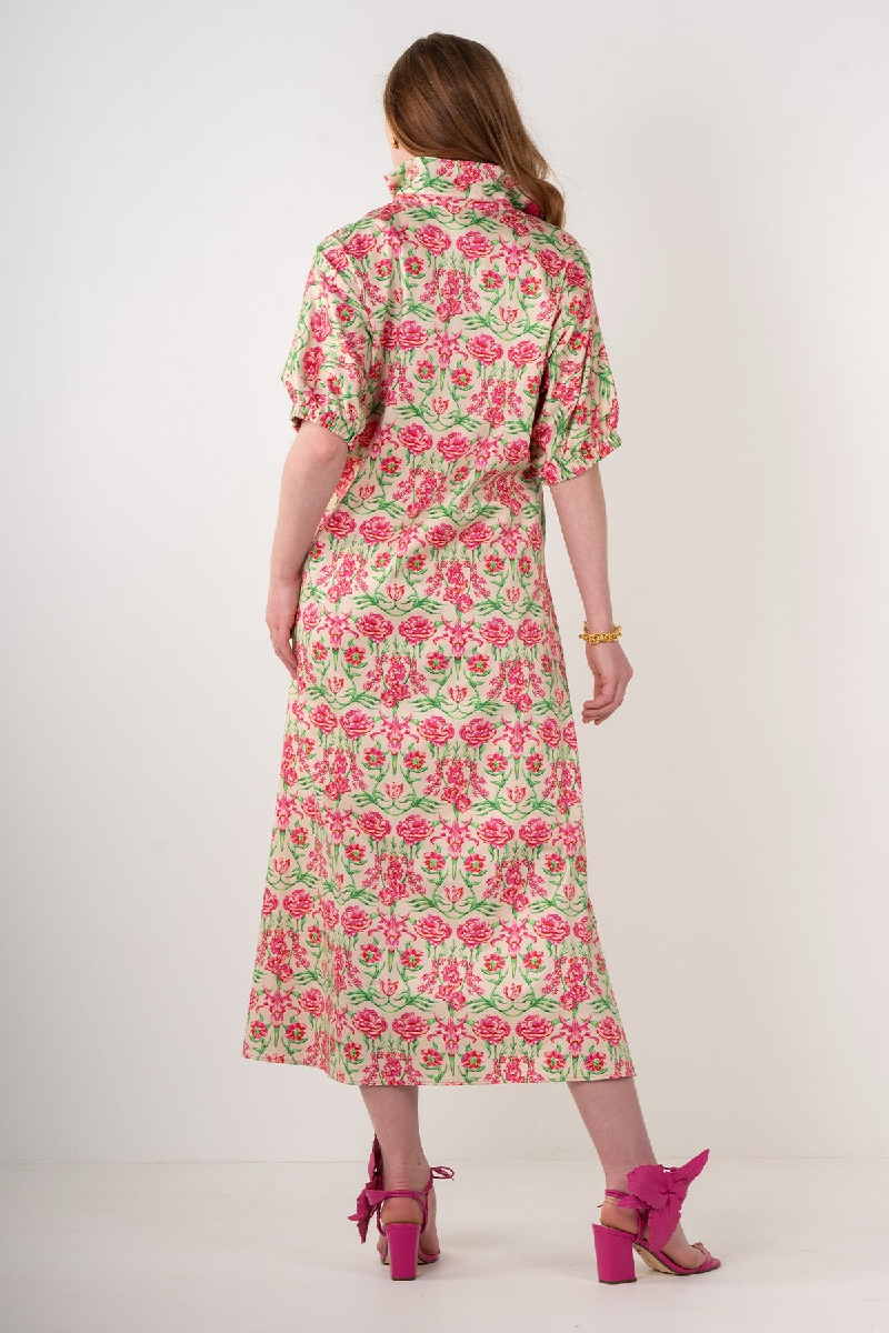 Classic Stand Collar Floral Print Maxi Dress