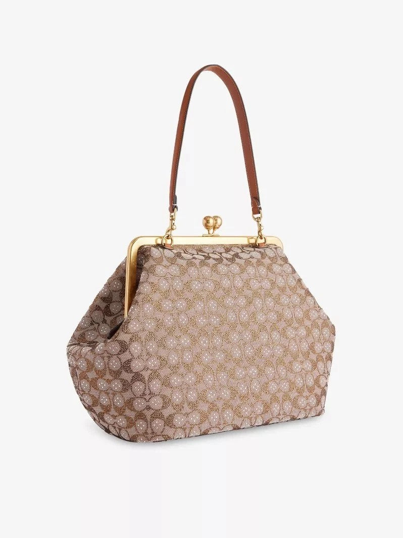 Frame Crystal Jacquard Shoulder Clutch Bag