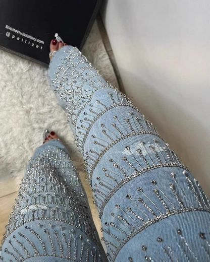 Rhinestones Fringe Straight Jeans
