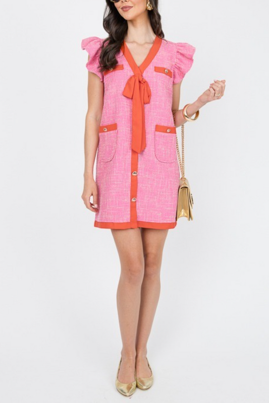 Tweed Bow Button Dress