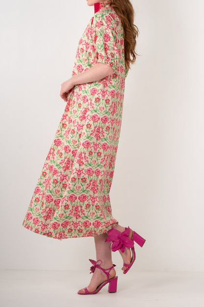 Classic Stand Collar Floral Print Maxi Dress