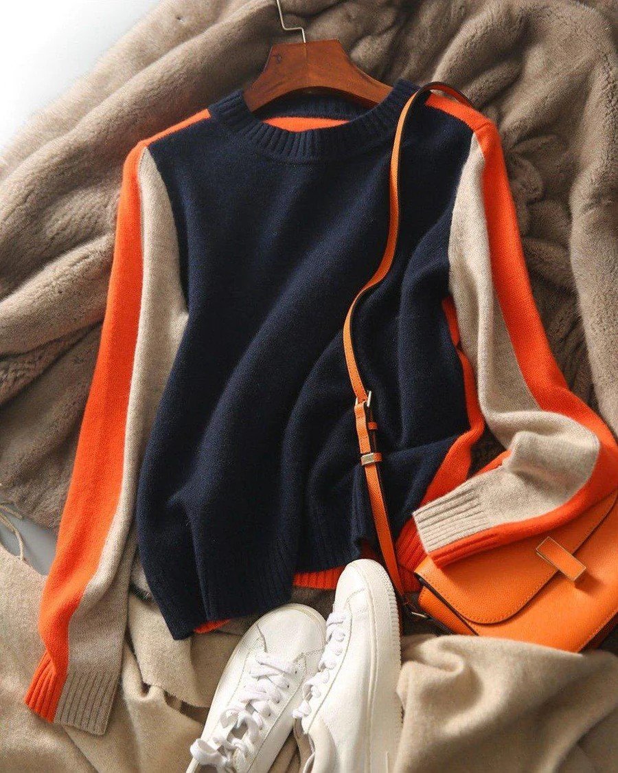 Navy and Orange Retro Stripe Sweater