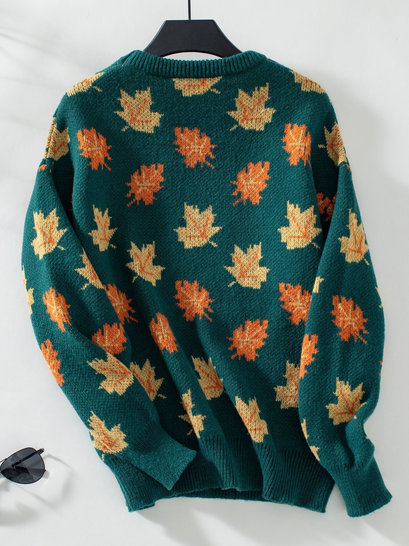 Maple Leaf Pattern Casual Knit Sweater