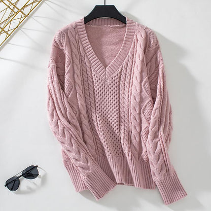 Women's Loose Solid Color Twist Sweater