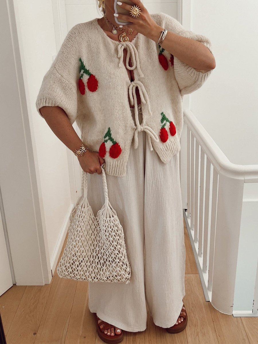 Cherry Embroidered Jacquard Cardigan