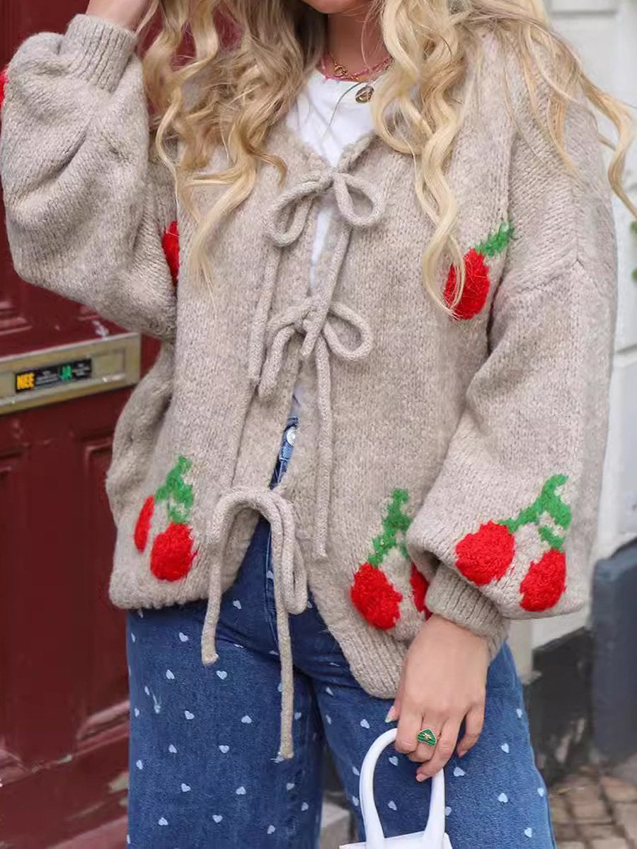 Cherry Embroidered Jacquard Cardigan