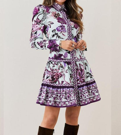 Shirt-print lLong-sleeved Dress