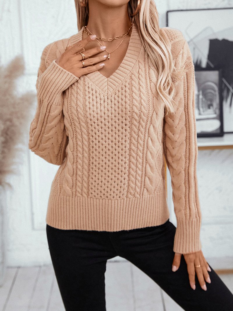 Women's Loose Solid Color Twist Sweater