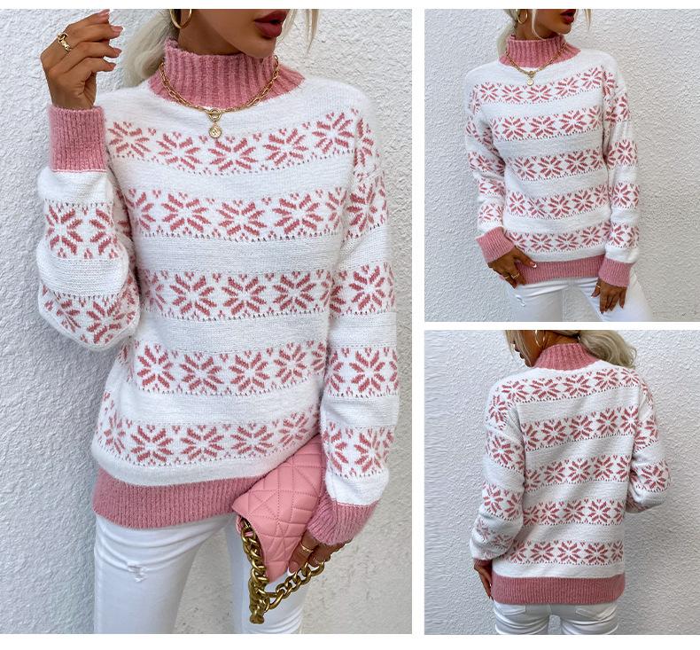 Half Turtleneck Christmas Snowflake Sweater