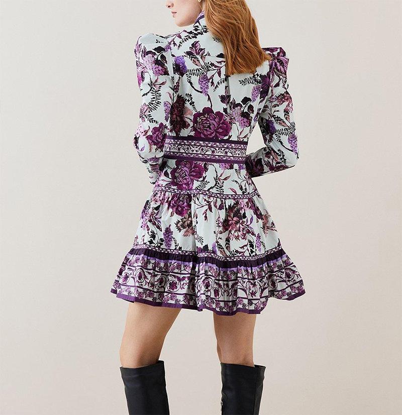 Shirt-print lLong-sleeved Dress