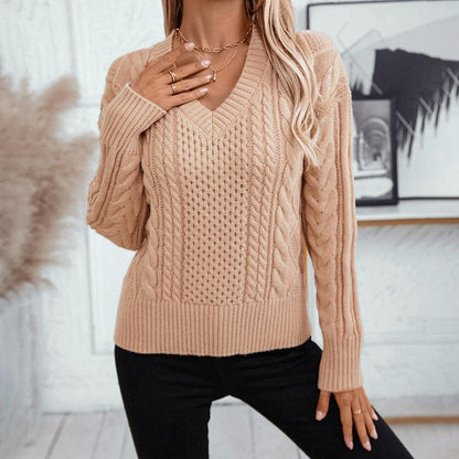 Women's Loose Solid Color Twist Sweater