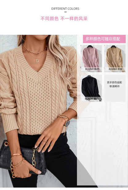 Women's Loose Solid Color Twist Sweater