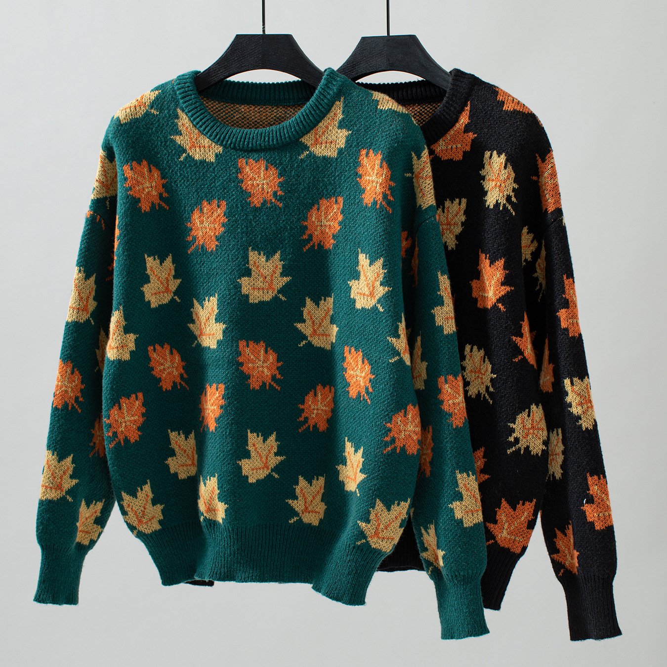 Maple Leaf Pattern Casual Knit Sweater