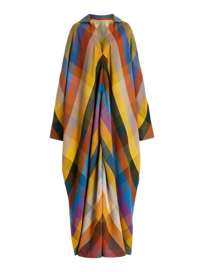 Loose Long Sleeve Color Block Side Split Maxi Dress