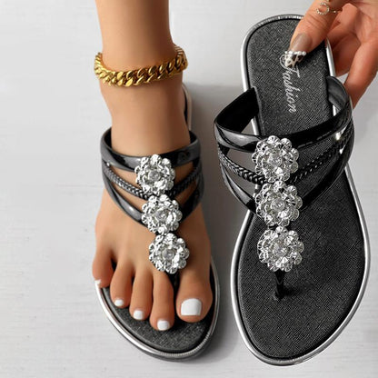 Rhinestone Pattern Hollow Out Slippers