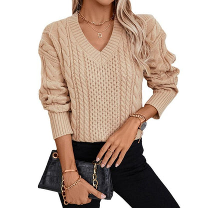 Women's Loose Solid Color Twist Sweater