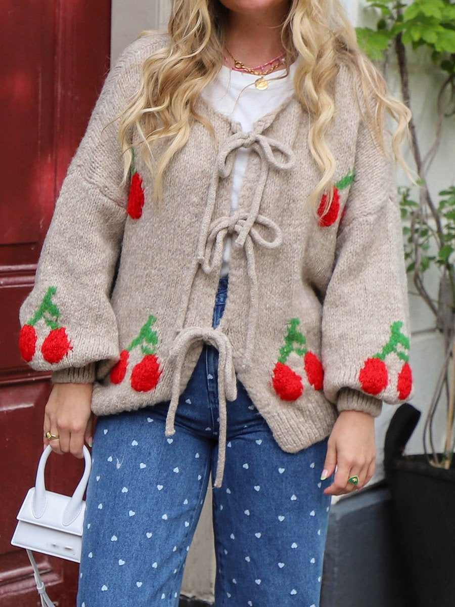 Cherry Embroidered Jacquard Cardigan