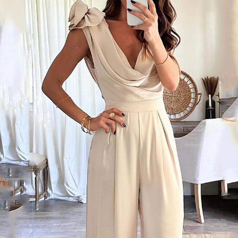 Women's jumpsuit autumn new fashion V-neck sleeveless jumpsuit