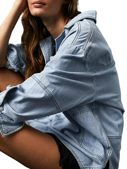 Casual V-Neck Denim Coat