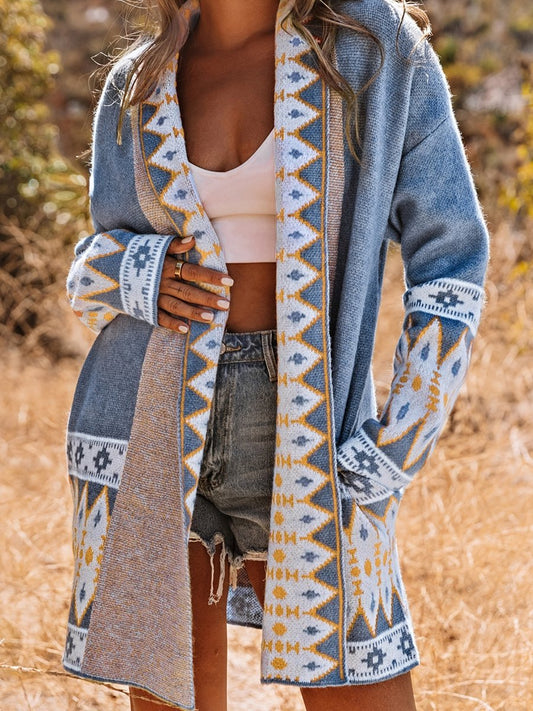 Printed Casual Long Sleeve Knit Cardigan