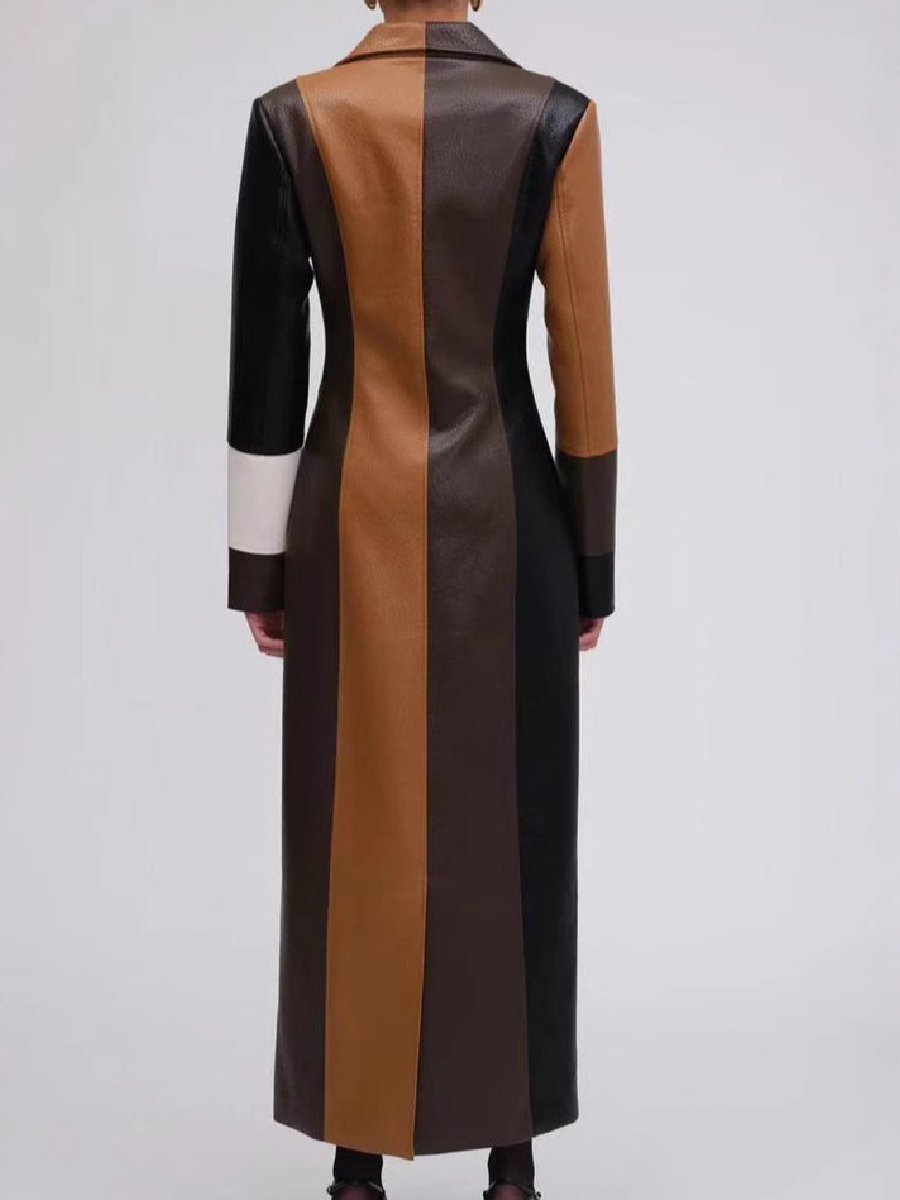 Patchwork Long Leather Coat