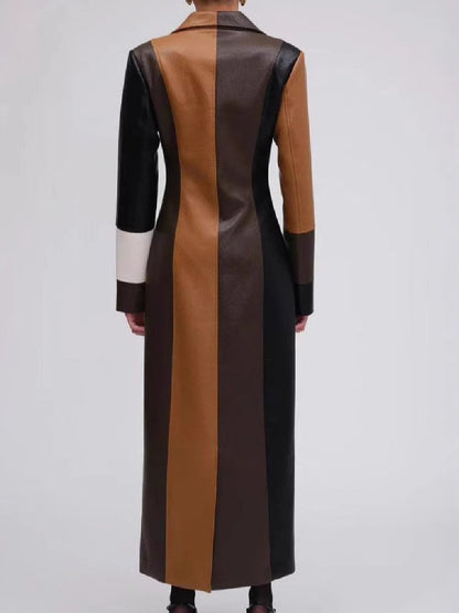 Patchwork Long Leather Coat