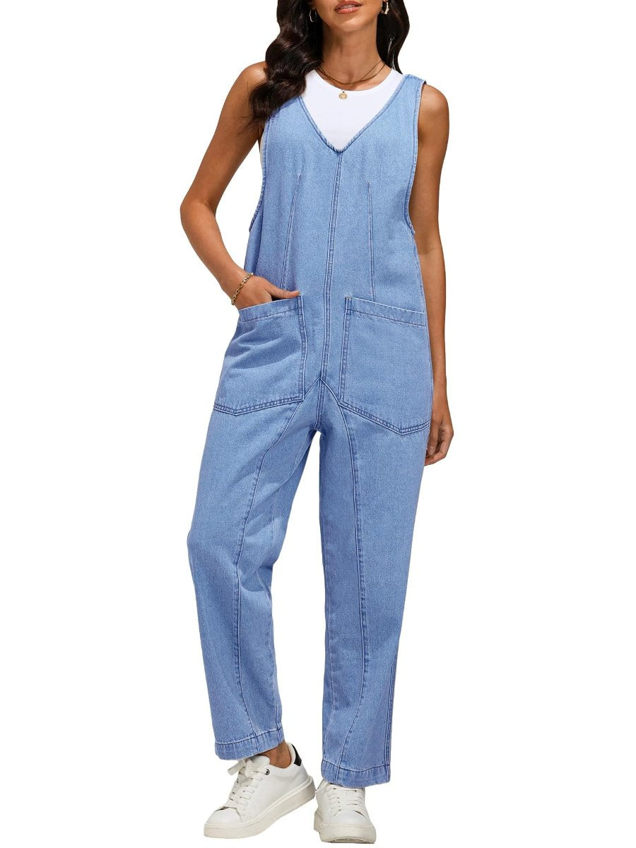 Women's Casual Loose Sleeveless Denim Jumpsuit