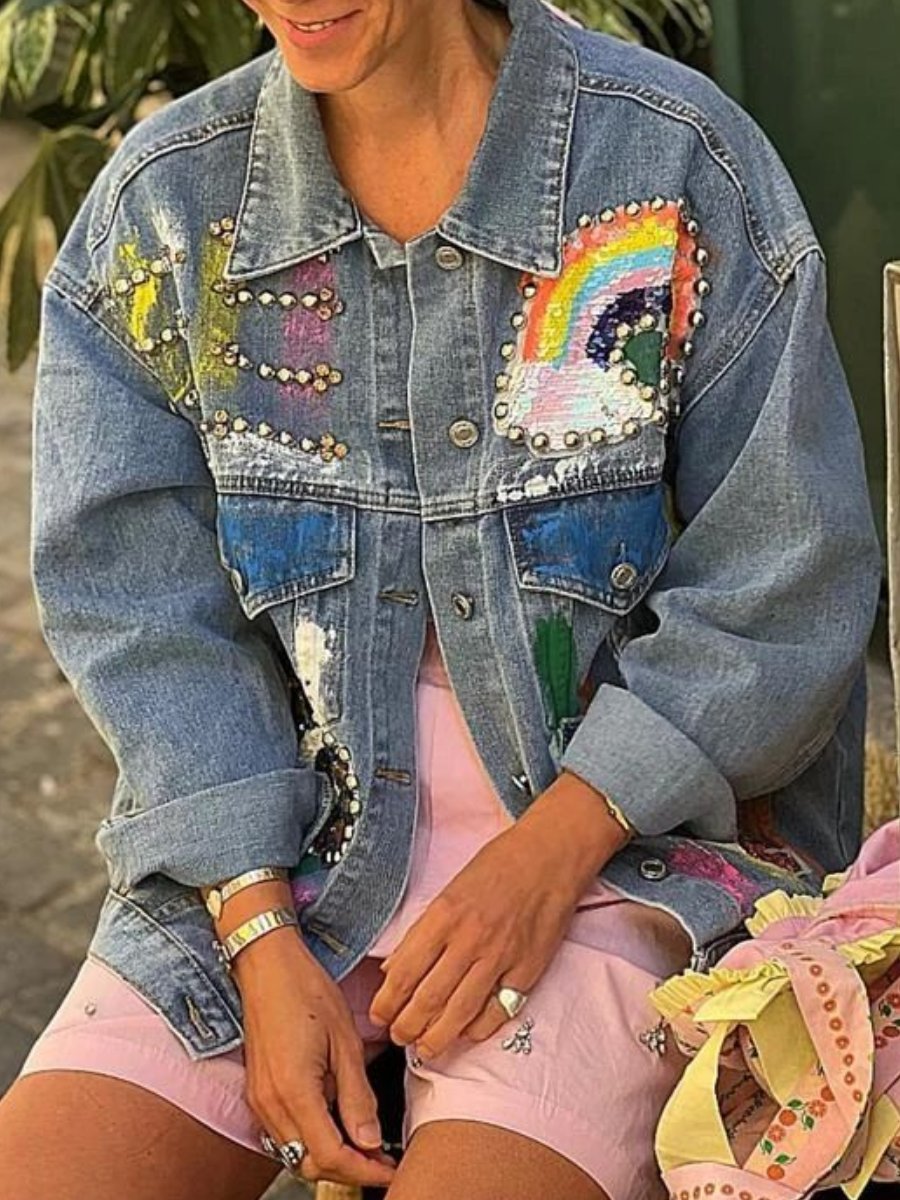 Sequin Embroidered Studded Denim Jacket