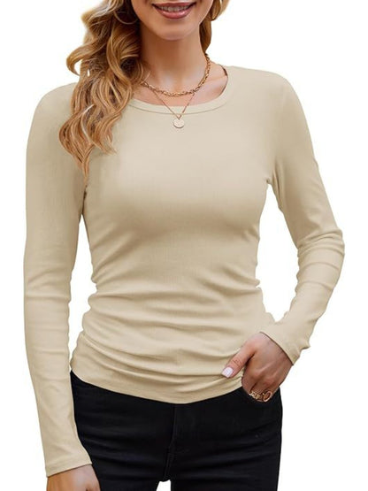 Ribbed Long Sleeve Crewneck Knit Tops