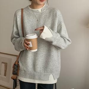 Gray and White Oversized Cut-Out Long Sleeve Twofer Sweater