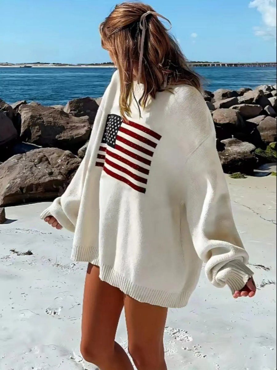 Loose Cotton Flag-Print Sweater