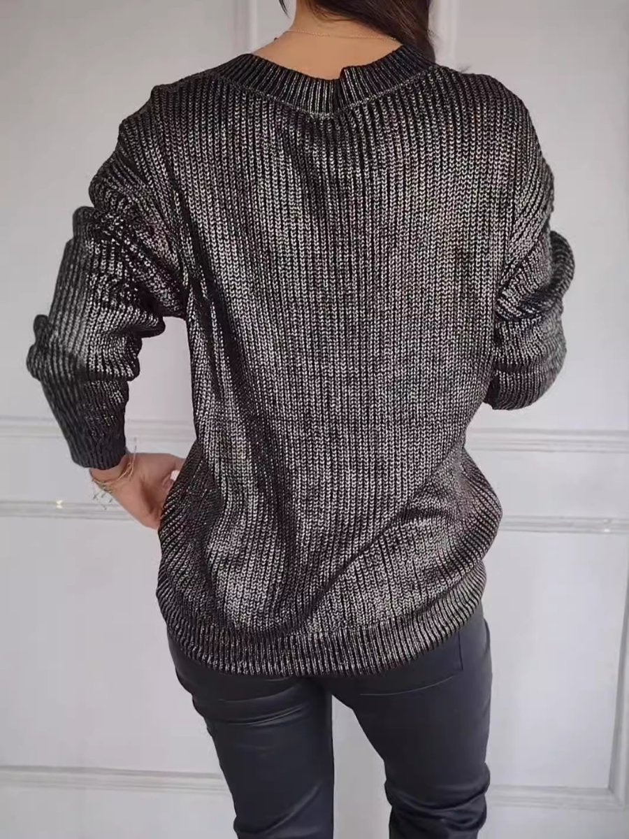 Fashion Knitted V-neck Shiny Sweater