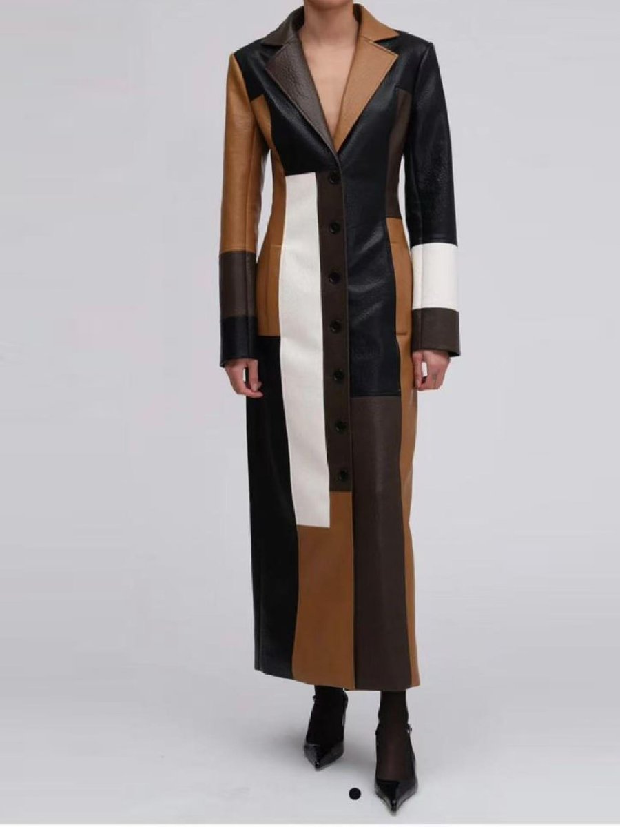 Patchwork Long Leather Coat